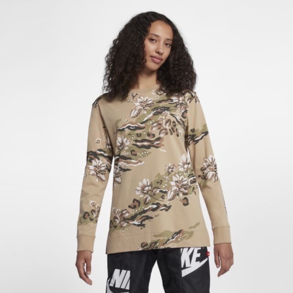 Nike Force Is Female Floral Tan Long Sleeve T-Shirt